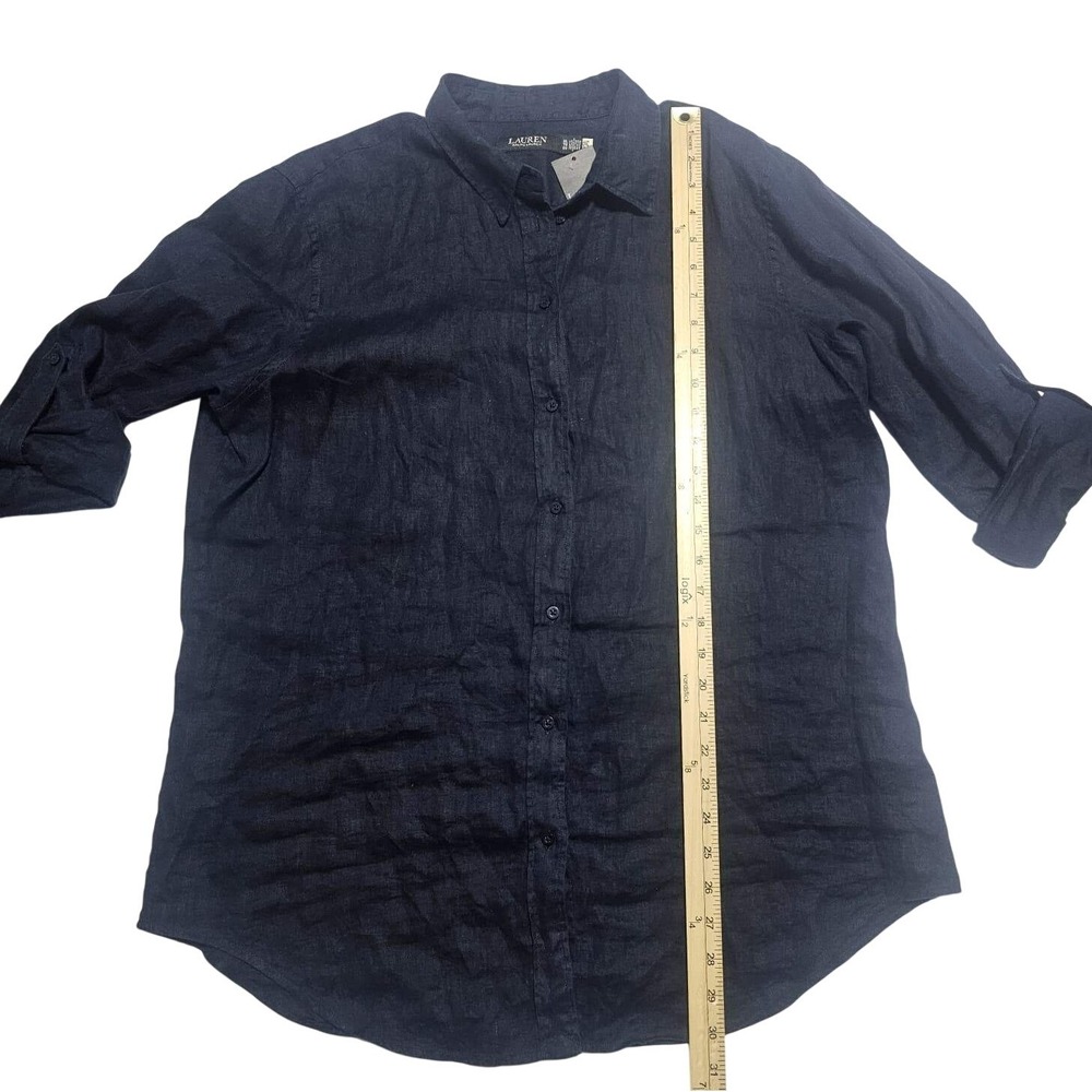 Lauren Ralph Lauren Relaxed Fit 100% Linen Roll Tab Sleeves Shirt Navy Women XL - Picture 12 of 13